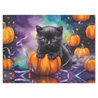Cute Black Kitten Pumpkins and Ribbon