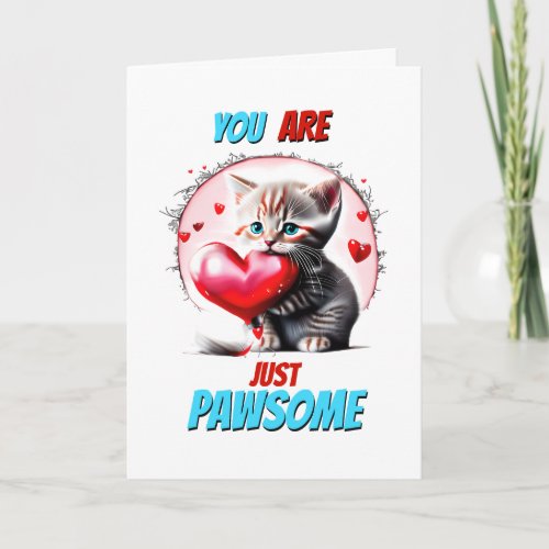Cute black kitten red heart just pawsome cat lover holiday card
