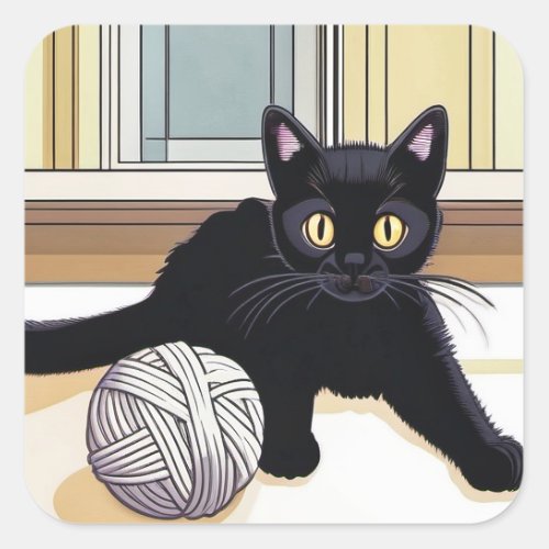 Cute Black Kitten Square Sticker