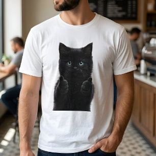 Cute Black Kitten Thumbs Up White  T-Shirt