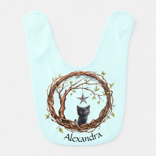 Cute Black Kitten Watching a Star Baby Bib (Front)