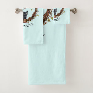 Cute Black Kitten Watching a Star Bath Towel Set