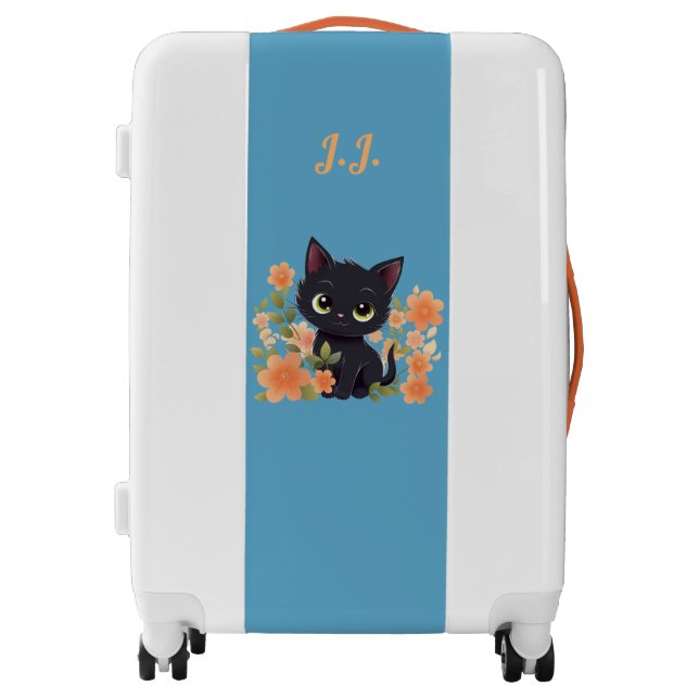 Cute Black Kitten with Flowers Home Luggage (Front)