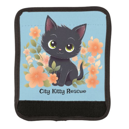Cute Black Kitten with Flowers Luggage Handle Wrap