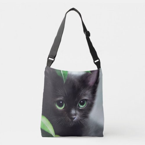 Cute Black Kitten With Green Eyes Crossbody Bag