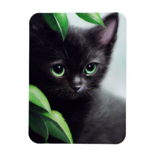 Cute Black Kitten With Green Eyes Magnet