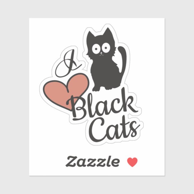 Cute Black Kitten with Heart Sticker (Sheet)