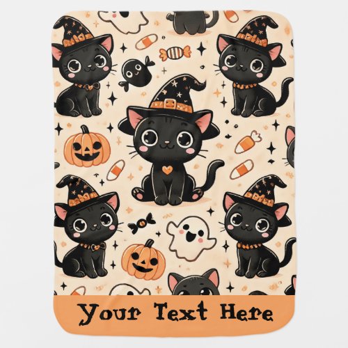 Cute Black Kittens Halloween Pattern Your Text Baby Blanket