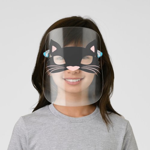 Cute Black Kitty Cat Character Halloween Kids Face Shield