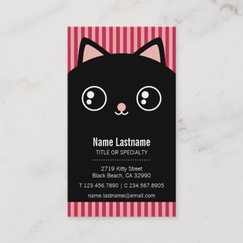 Cute Black Kitty Cat Face Striped Business Card