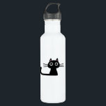 Cute Black Kitty Cat - Funky Feline Stainless Steel Water Bottle<br><div class="desc">Stay hydrated and reduce plastic waste with this cute black kitten reusable water bottle. A quirky black kitty with big wide eyes and long whiskers. This funky water bottle makes a purrfect gift for cat lovers. Visit Jenn’s Doodle World for more whimsical animal designs and more products featuring this cool...</div>
