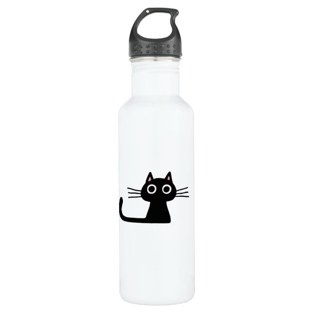 Cute Black Kitty Cat - Funky Feline Stainless Steel Water Bottle (Front)
