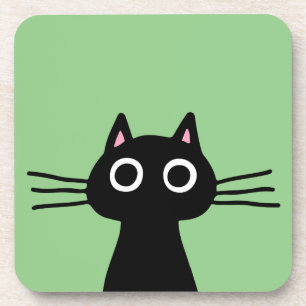 Cute Black Kitty Cat - Funny Feline Animal Art Beverage Coaster