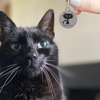 Cute Black Kitty Cat Name Address Grey Pet Id Tag by blackcatlove at Zazzle