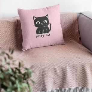 Cute Black Kitty Cat Pink Pillows