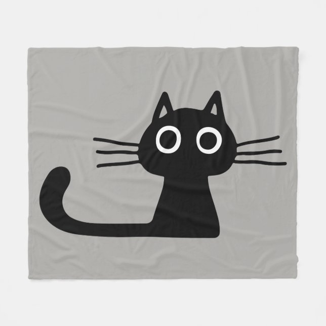 Cute Black Kitty Cat | Warm Whimsical Fleece Blanket (Front (Horizontal))
