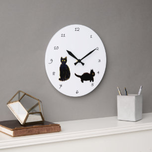 Cute Black Kitty Cats Large Clock
