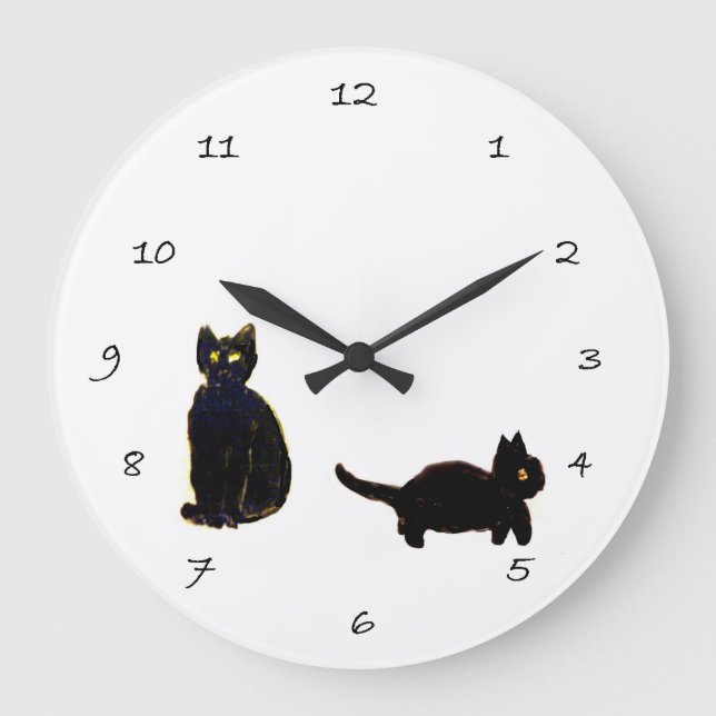 Cute Black Kitty Cats Large Clock (Front)