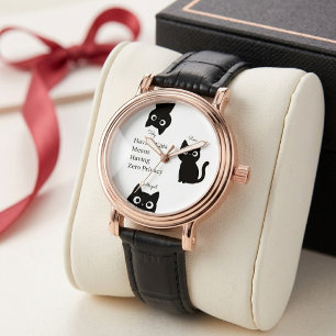 Cute Black Kitty Cats Lover Pet Gift Personlized Watch