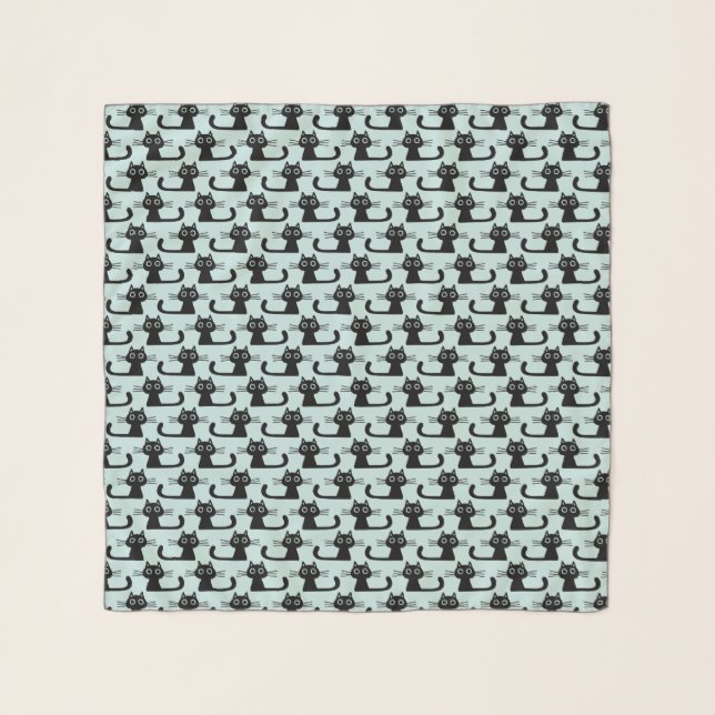 Cute Black Kitty Cats Pattern | Fun Feline Fashion Scarf (Front)