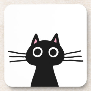 Cute Black Kitty   Fun Animal Art   Funny Pet Cat Beverage Coaster