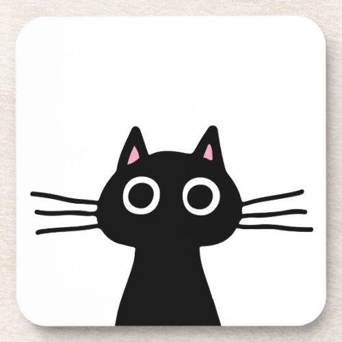 Cute Black Kitty  Fun Animal Art  Funny Pet Cat Beverage Coaster