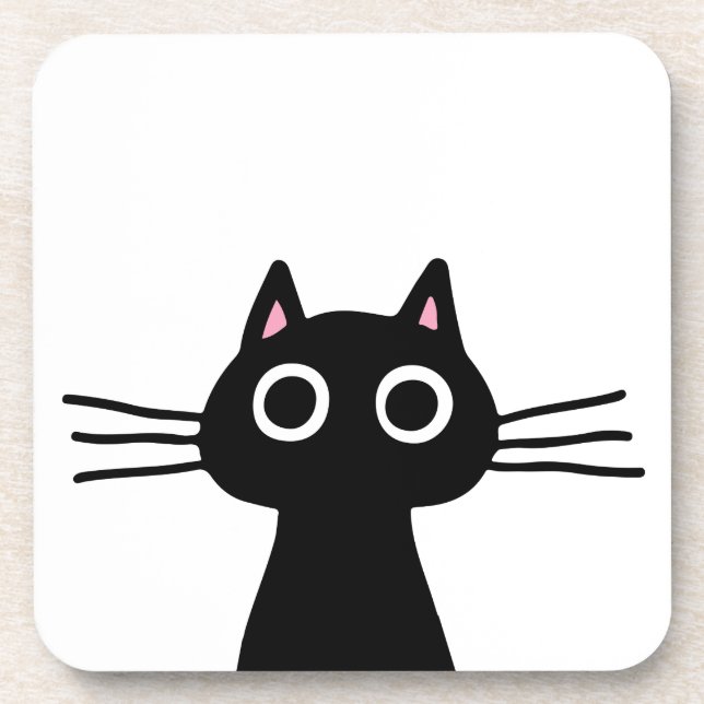 Cute Black Kitty | Fun Animal Art | Funny Pet Cat Beverage Coaster (Front)