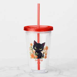 Cute Black Kitty Kawaii Chibi Acrylic Tumbler