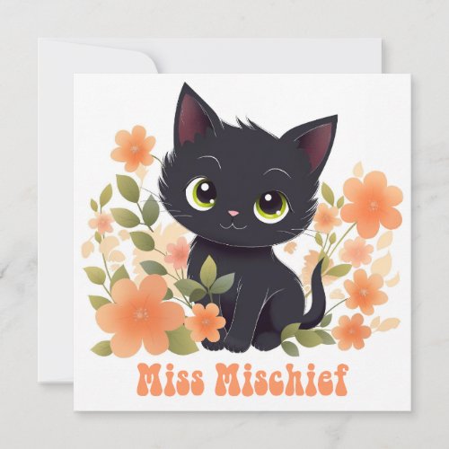 Cute Black Kitty Kawaii Chibi Invitation