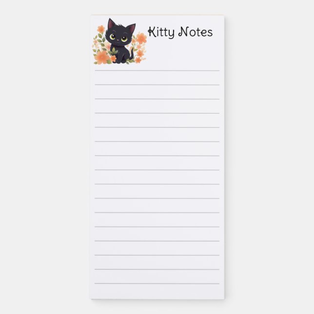 Cute Black Kitty Kawaii, Chibi Kitten Magnetic Notepad (Front)