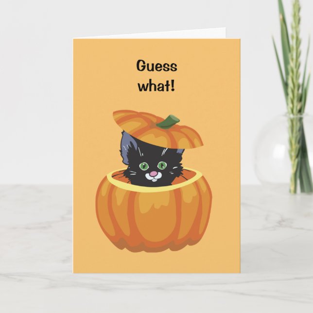 Cute Black Kitty Pumpkin Halloween Card (Front)