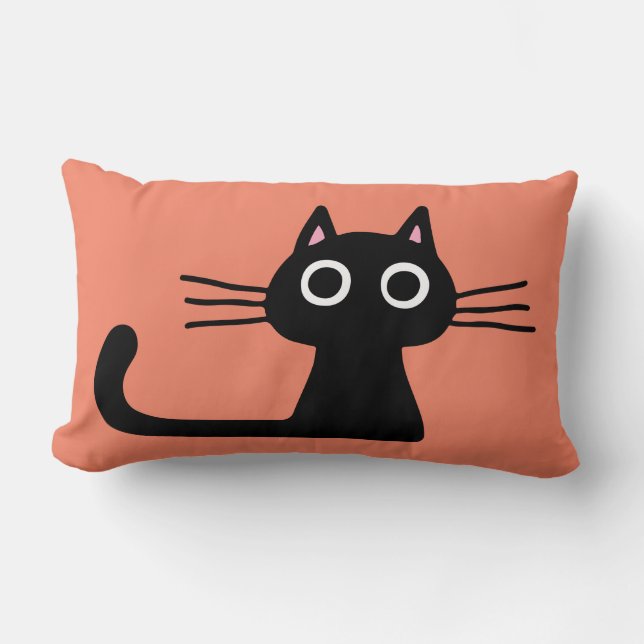 Cute Black Kitty | Quirky Cat with Long Whiskers Lumbar Pillow (Front)