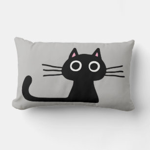 Cute Black Kitty Quirky Cat with Long Whiskers Lumbar Pillow