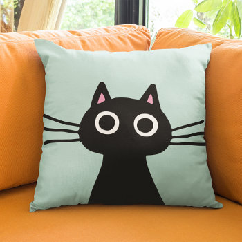 Cute Black Kitty | Quirky Pet Cat Lover's Throw Pillow by jennsdoodleworld at Zazzle