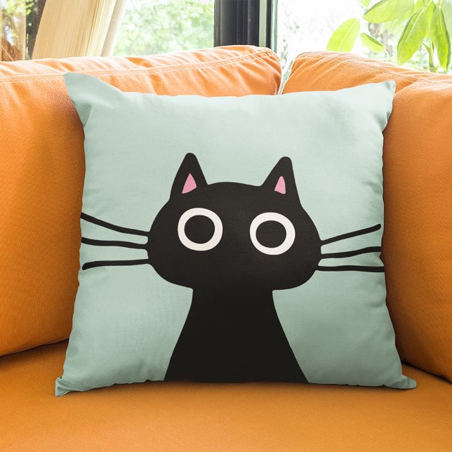 Cute Black Kitty | Quirky Pet Cat Lover's Throw Pillow (Creator Uploaded)