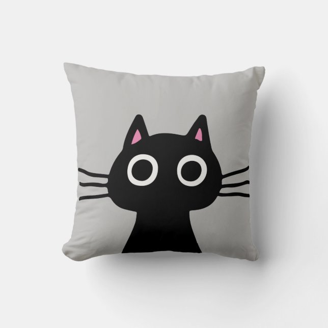 Cute Black Kitty | Quirky Pet Cat Lover's Throw Pillow (Front)