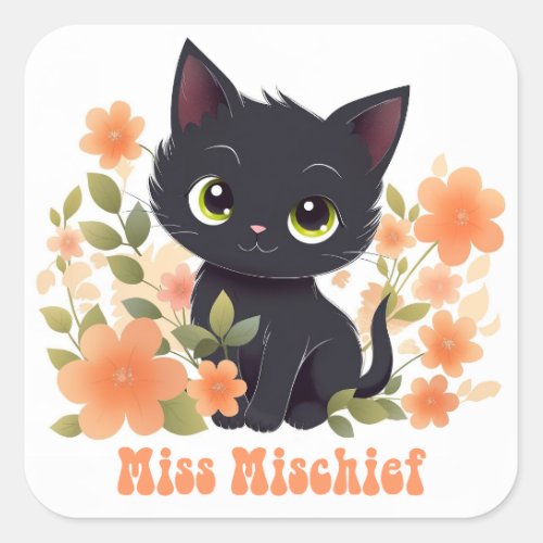 Cute Black Kitty Sticker Kawaii Chibi