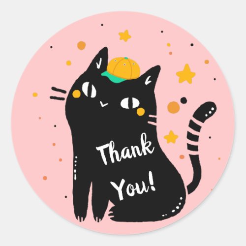 Cute Black Kitty Thank You Classic Round Sticker