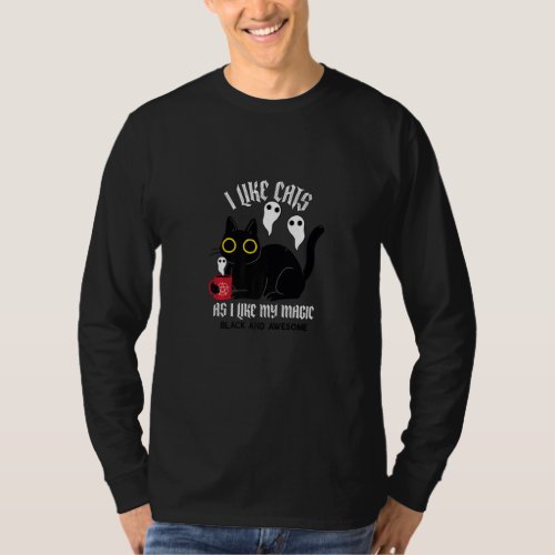 Cute Black Kitty Witchy Tee With Ghosts Black Magi