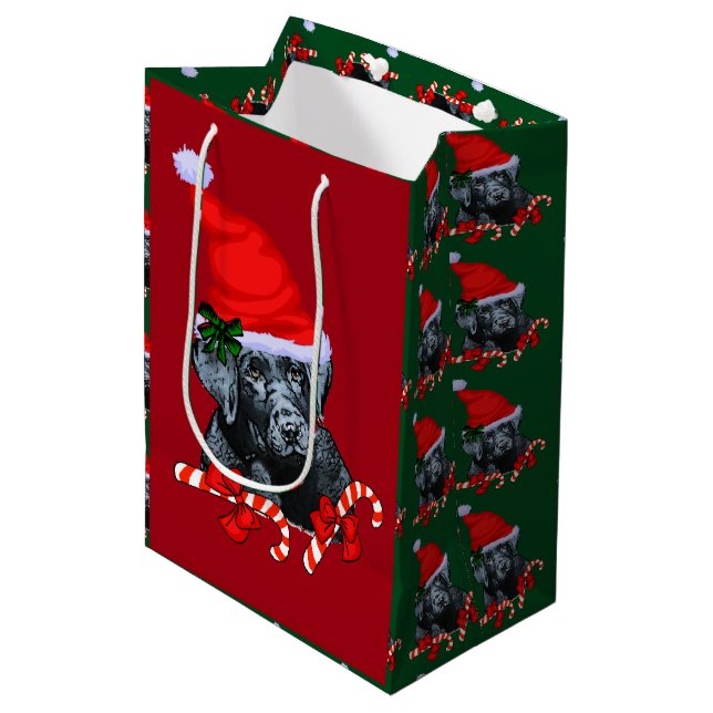 Cute Black Lab Christmas Medium Gift Bag (Front Angled)