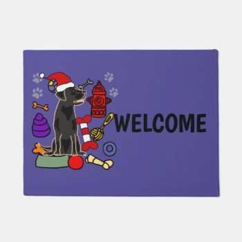 Cute Black Lab Dog And Toys Christmas Doormat by Petspower at Zazzle