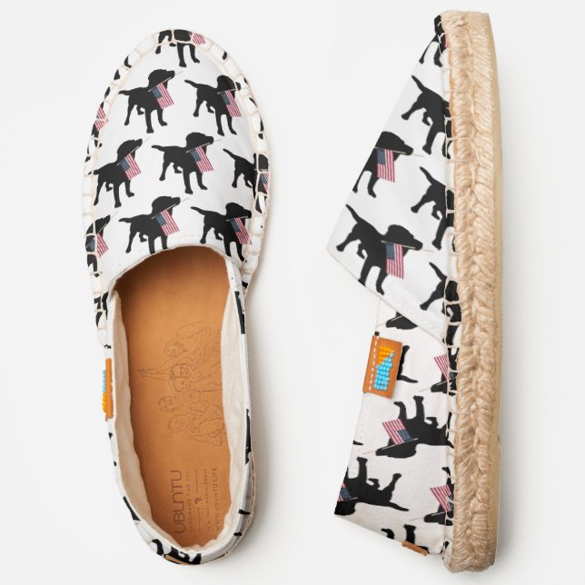 Cute Black Lab Dog holding USA American Flag Espadrilles (Side)