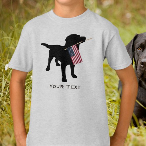 Cute Black Lab Dog holding USA Flag 4th of July T_Shirt