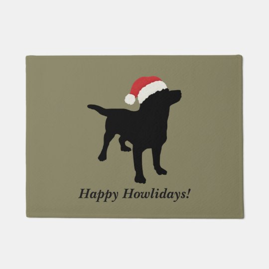 cute black lab dog with christmas santa claus hat doormat personalized christmas hat