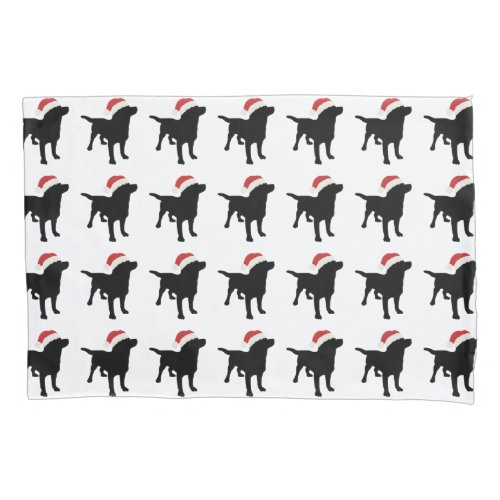 Cute Black Lab Dog with Christmas Santa Claus Hat Pillowcase