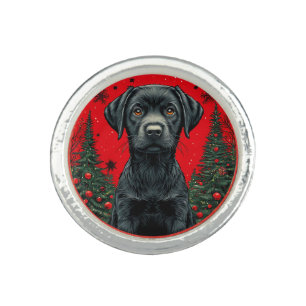 Cute Black Lab Holiday Festive Aesthetic Animal Ring