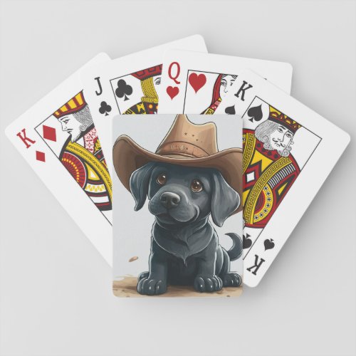 Cute Black Lab Puppy wearing a cowboy hat Playing Cards