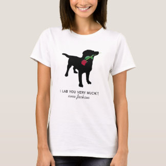 Cute Black Lab Valentine Dog holding Red Rose T-Shirt