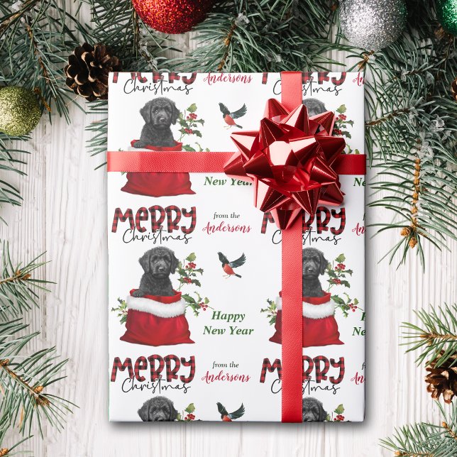 Cute Black Labradoodle Dog in Christmas Gift Bag Wrapping Paper (Creator Uploaded)