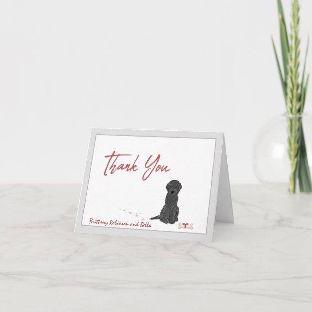 Cute Black Labradoodle Dog Personalize Bone    Thank You Card (Front)